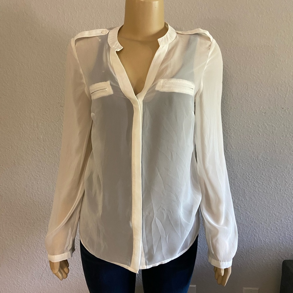 east5th cream transparent button down shirt SIZE M
